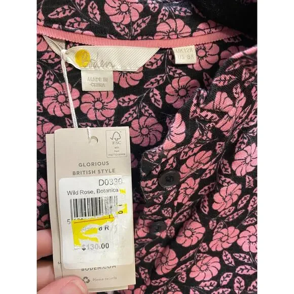 Boden Midi Shirt Dress Women's 8R Column Purple Black Floral Wild Rose B98 - Picture 6 of 8